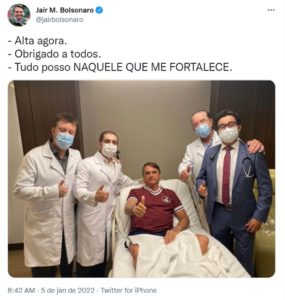 Presidente postou foto agradecendo equipe médica do hospital onde estava internado, na Zona Sul de SP